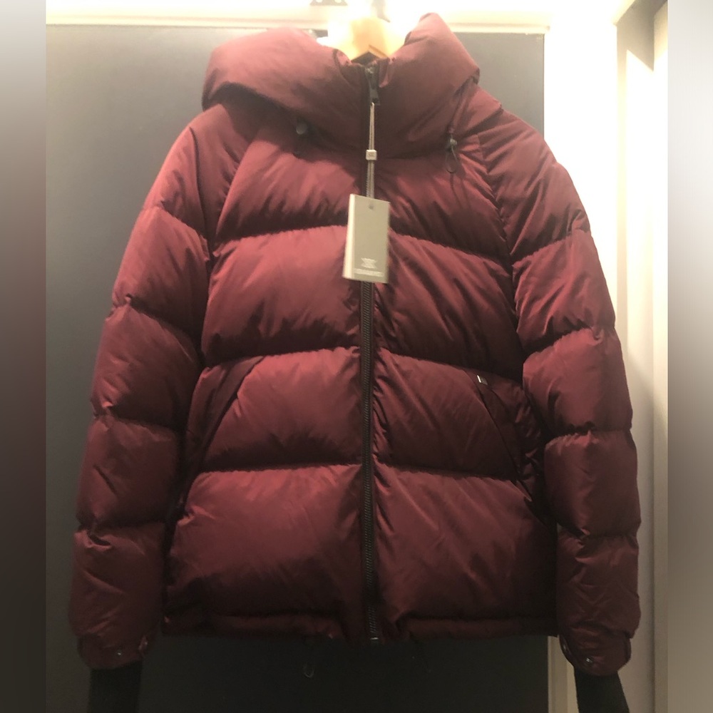 Soia & Kyo Wine Red Quilted Puffer Jacket with Hood